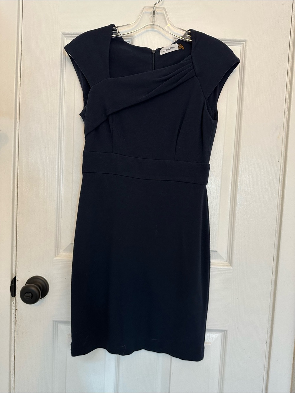 Calvin Klein Dark Navy Draped Cap-Sleeve Midi Dress